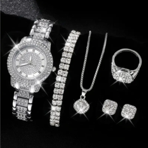 6PCS/SET WOMEN'S WATCH ELEGANT BUTTERFLY QUARTZ WATCH SPARKLING RHINESTONE ANALOG WRIST WATCH & JEWELRY SET, GIFT FOR MOM HER