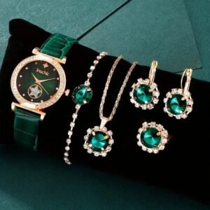 6PCS/SET WOMEN'S WATCH LUXURY RHINESTONE QUARTZ WATCH VINTAGE STAR ANALOG WRIST WATCH & JEWELRY SET, GIFT FOR MOM HER