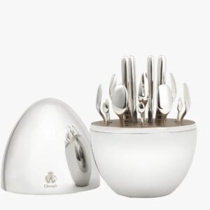 Egg Shaped Utensil With 24 Piece Silver Plated Cutlery