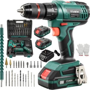 STANEW 20V Cordless Drill Set – Hammer Drill with 2 Batteries, Charger & Accessories