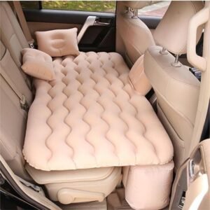 FH Inflatable Car Air Mattress with Pillows & Storage Piers – Travel & Camping Bed (Beige)