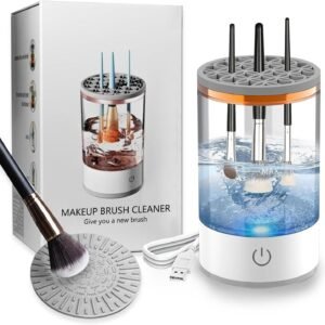 Xkimos 3-in-1 Electric Makeup Brush Cleaner – Automatic Cosmetic Brush Cleaner with Cleaning Mat, Fits All Brush Sizes